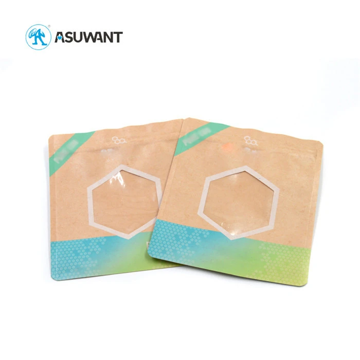 One Side Clear Small Kraft Paper Bags For Areca Nut , OEM Kraft Stand Up Pouches With Window