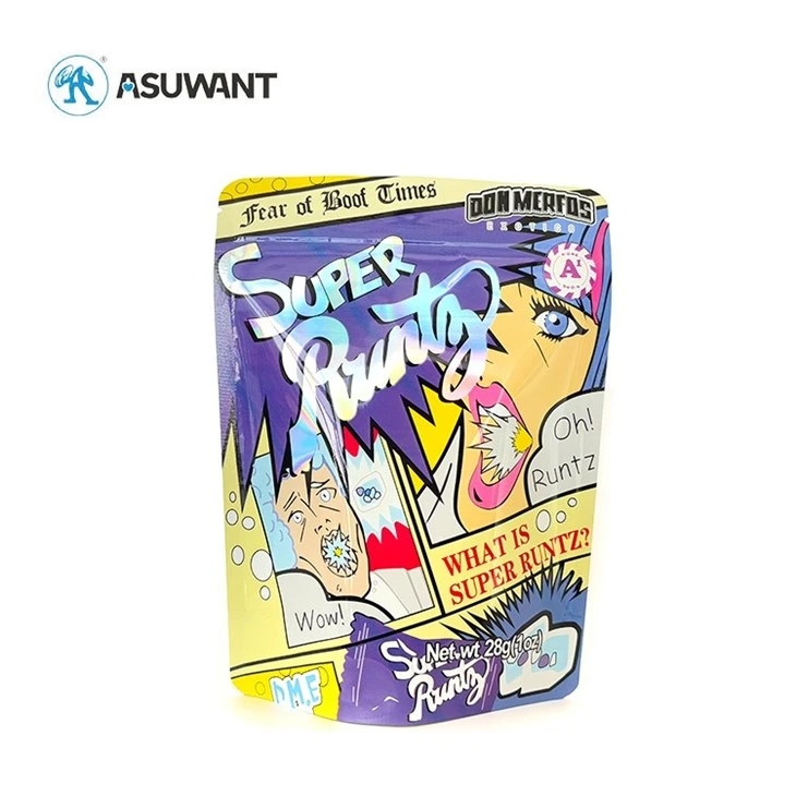 Mae 3.5 1/8 Oz Cali yn Pecynnu Cwdyn Plastig Sip Stand Up Selel Atal Arogl Bag Mylar Ziplock