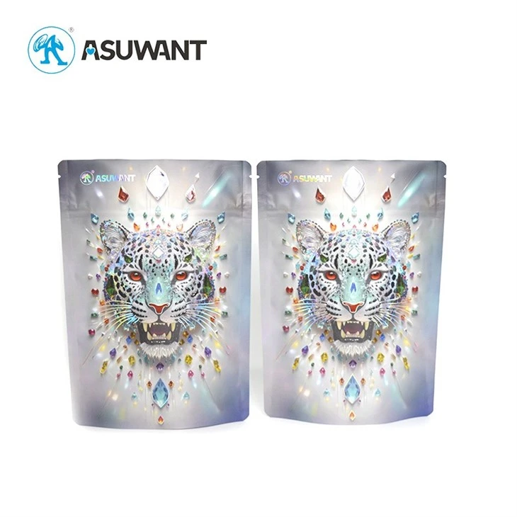 Low MOQ Digital Printed Stand Up Pouch Custom Spot Gloss UV 3D Raised Embossed UV Reverse Plastic Packaging Bag For Food factory