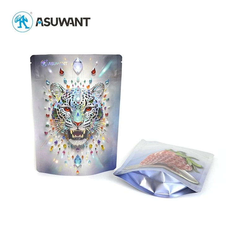 Low MOQ Digital Printed Stand Up Pouch Custom Spot Gloss UV 3D Raised Embossed UV Reverse Plastic Packaging Bag For Food suppliers